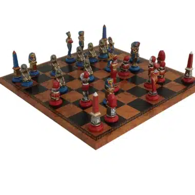 Alternative view of Figuras do Antigo Egito em Metal e Tabuleiro em Pele Sintética