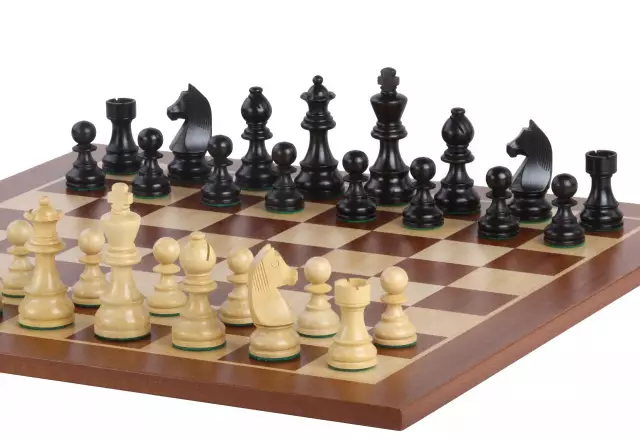 Ensemble Classique Staunton Jeu d'Échecs en Bois d Ébène et Buis et Echiquier en Bois d'Acajou