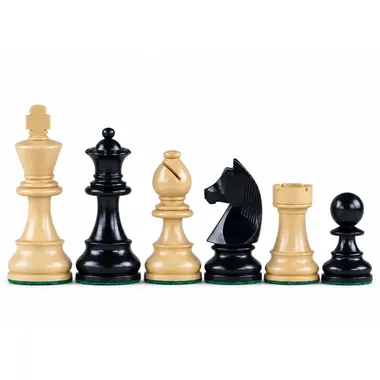 Peças de xadrez Cavalo Alemão, lado preto em madeira tingida, vista de perfil