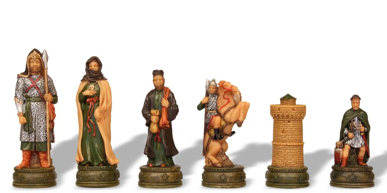 Ensemble Jeu d'Échecs Camelot en Résine et Échiquier en Bois avec Compartiments