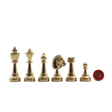 Jogo de Xadrez Completo em Metal Dourado e Prateado com Tabuleiro Preto e Branco em Madeira Lacada e Tampo em Mármore - Image 5