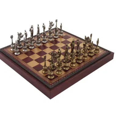 Conjunto de Jogo de Xadrez Napoleão e Tabuleiro em Pele Sintética com Compartimentos de Arrumação