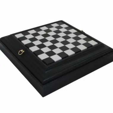 Jogo de Xadrez Completo em Metal Dourado e Prateado com Tabuleiro Preto e Branco em Madeira Lacada e Tampo em Mármore - Image 7