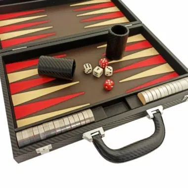 Alternative view of Conjunto de Gamão Dobrável em Couro Sintético Preto e Vermelho