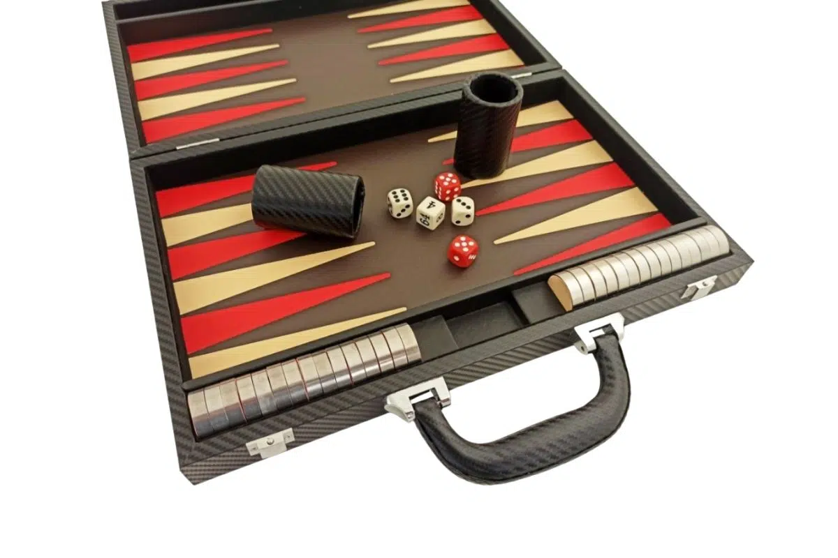 Conjunto de Gamão Dobrável em Couro Sintético Preto e Vermelho - Image 2