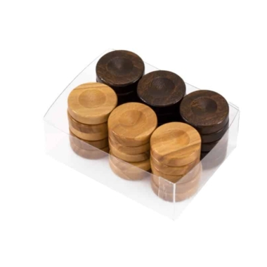 Alternative view of Fichas de Gamão em Madeira de Oliveira - Conjunto de 30 Peças Disponíveis em 3 Tamanhos (20 mm, 26 mm, 36 mm) - Cores Castanho e Castanho-Escuro
