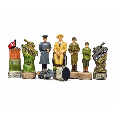 Peças de xadrez da Segunda Guerra Mundial, figuras aliadas e tanque detalhados