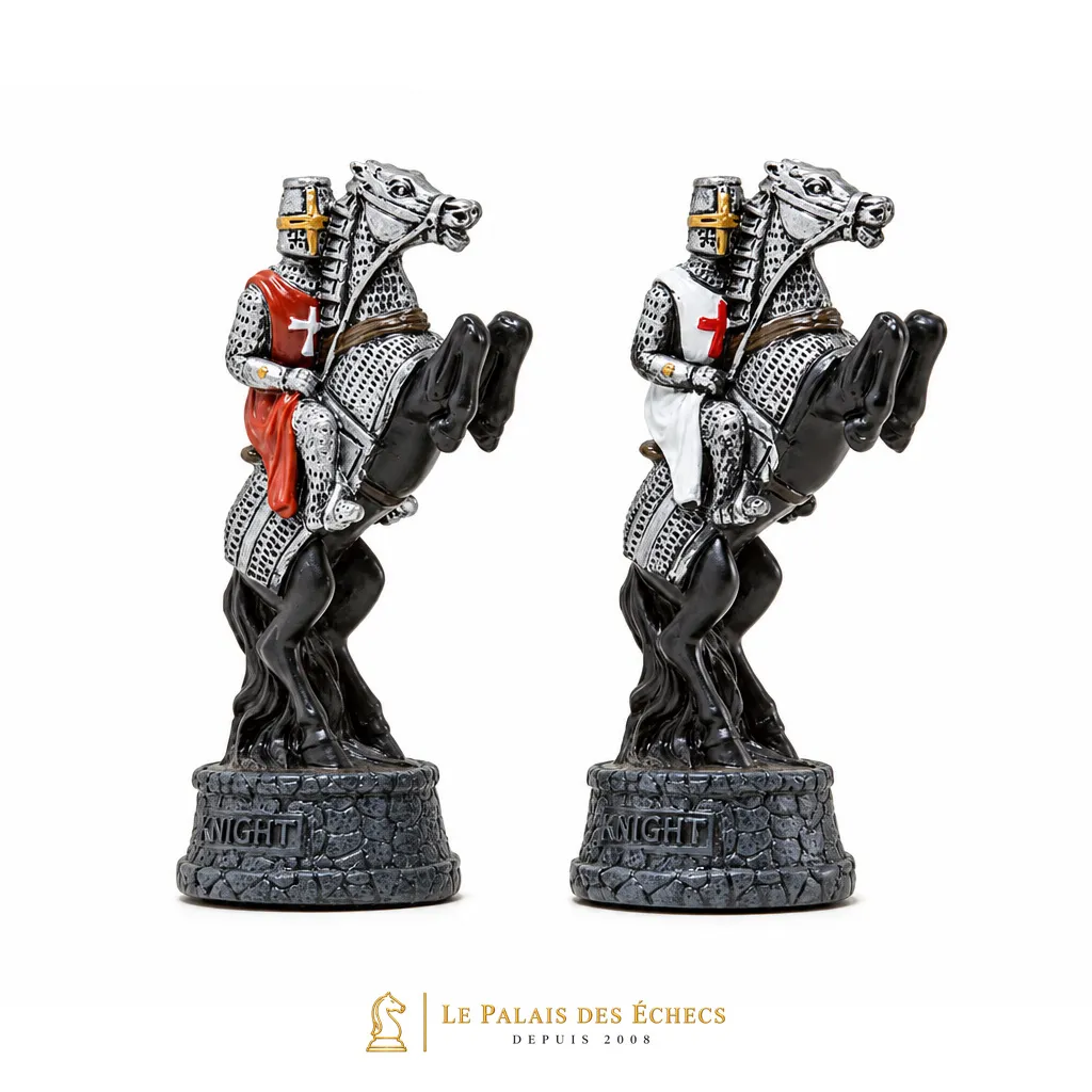 Cavalier Templier à cheval, détail du socle gravé « Knight »