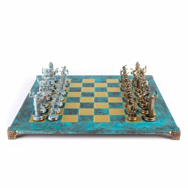 Alternative view of Jogo de Xadrez da Mitologia Grega – Peças em Metal Azul e Bronze