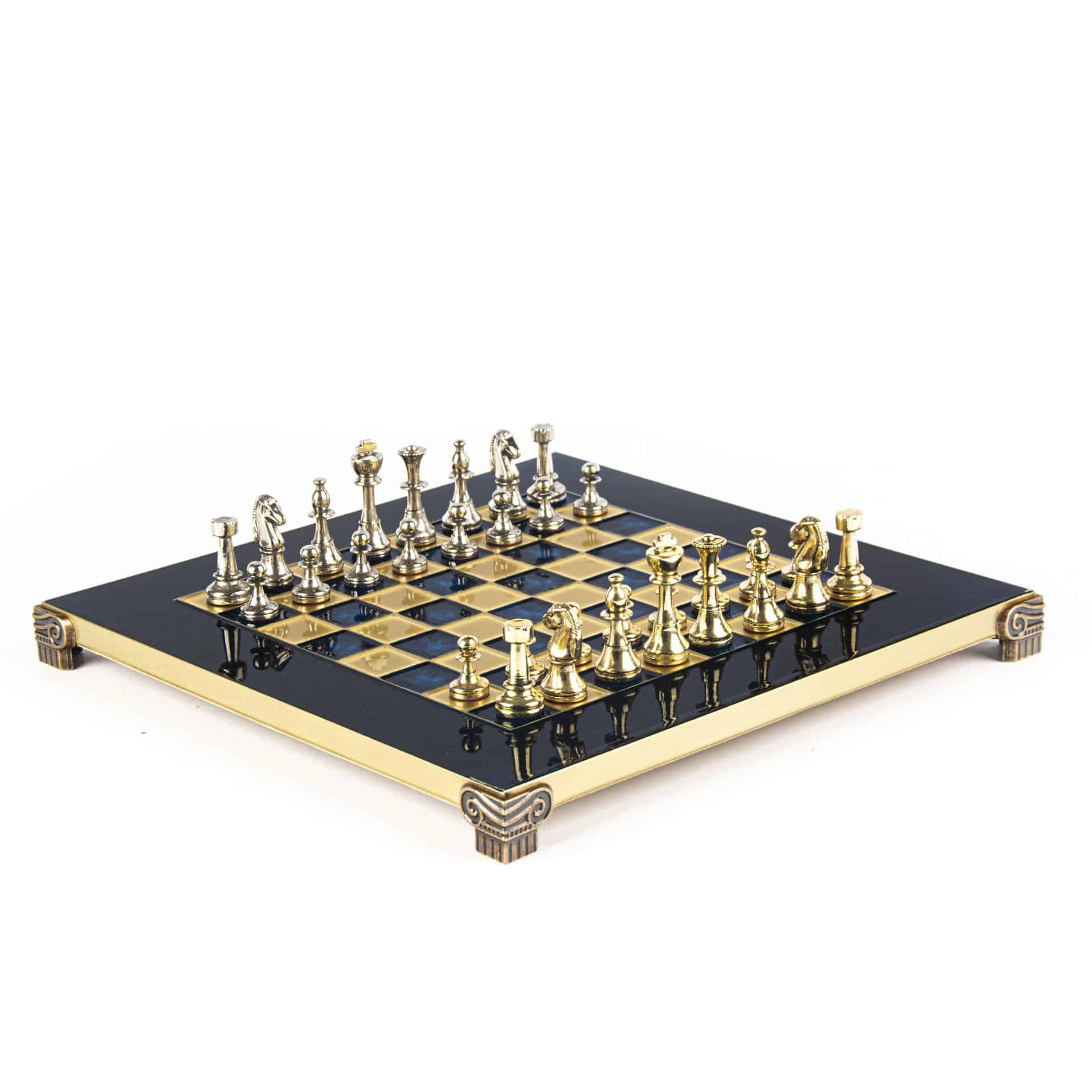 Pequeno Jogo de Xadrez Staunton em Metal Prateado e Dourado com Tabuleiro sobre Pé em Metal e Caixa de Arrumação - Image 17