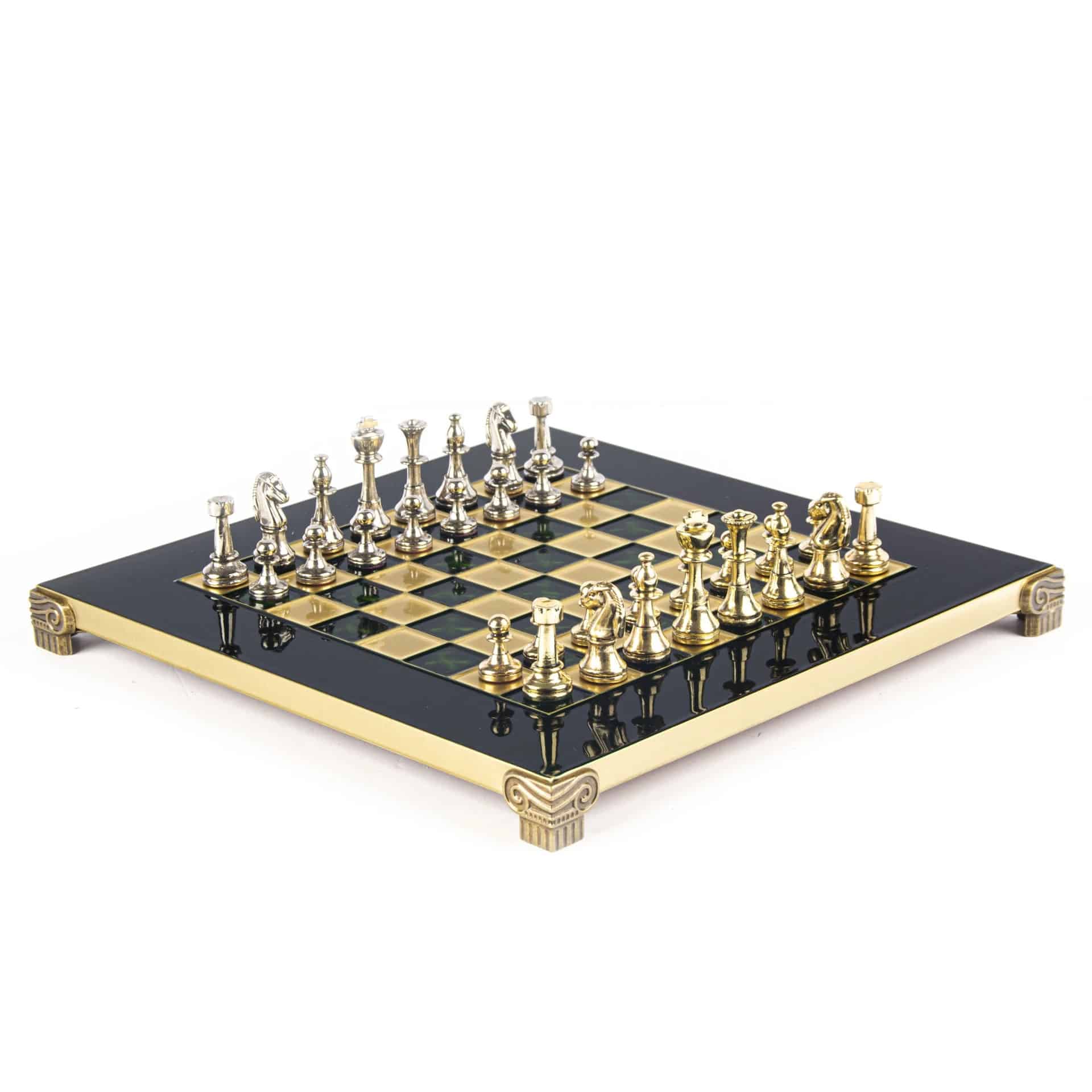 Pequeno Jogo de Xadrez Staunton em Metal Prateado e Dourado com Tabuleiro sobre Pé em Metal e Caixa de Arrumação - Image 13