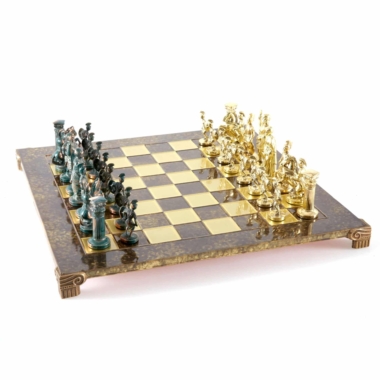 Alternative view of Jogo de Xadrez Greco-Romano - Peças Verdes e Douradas com Tabuleiro em Metal
