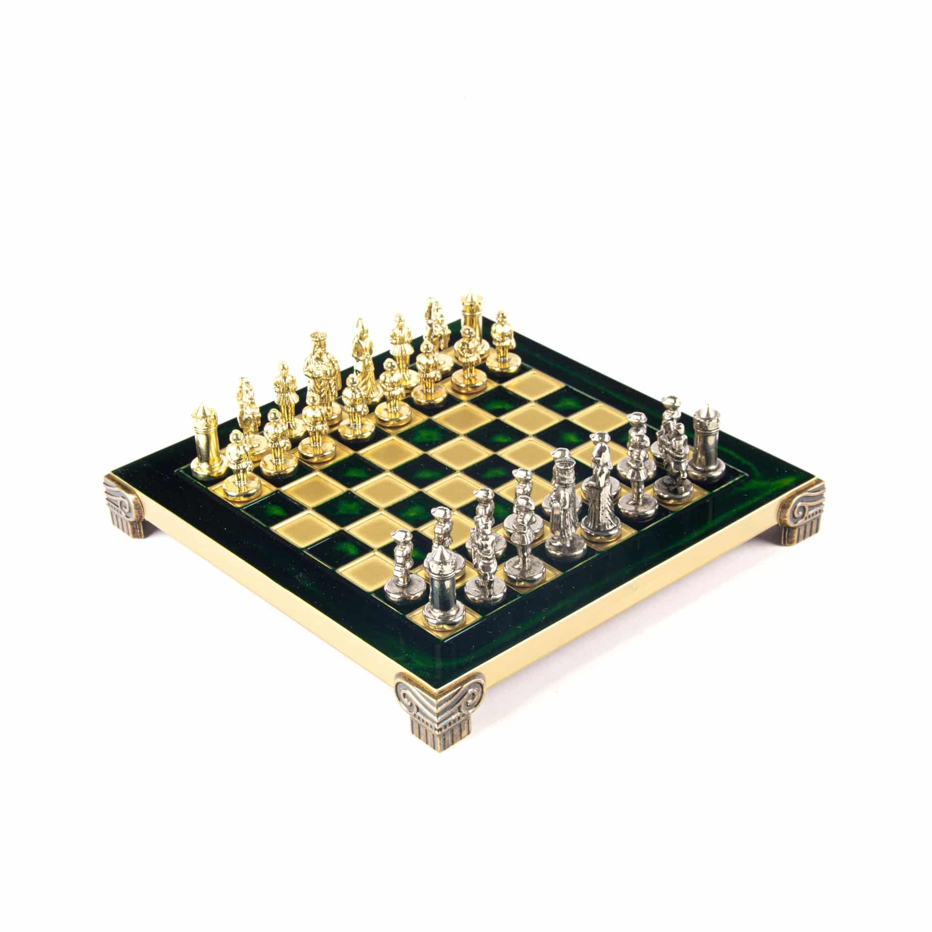 Pequeno Jogo de Xadrez Bizantino com Peças em Metal Dourado e Prateado, Tabuleiro em Metal e Caixa de Arrumação - Image 18