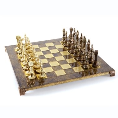 Alternative view of Jogo de Xadrez Renascença - Tabuleiro e Peças de Xadrez em Metal Dourado e Bronze