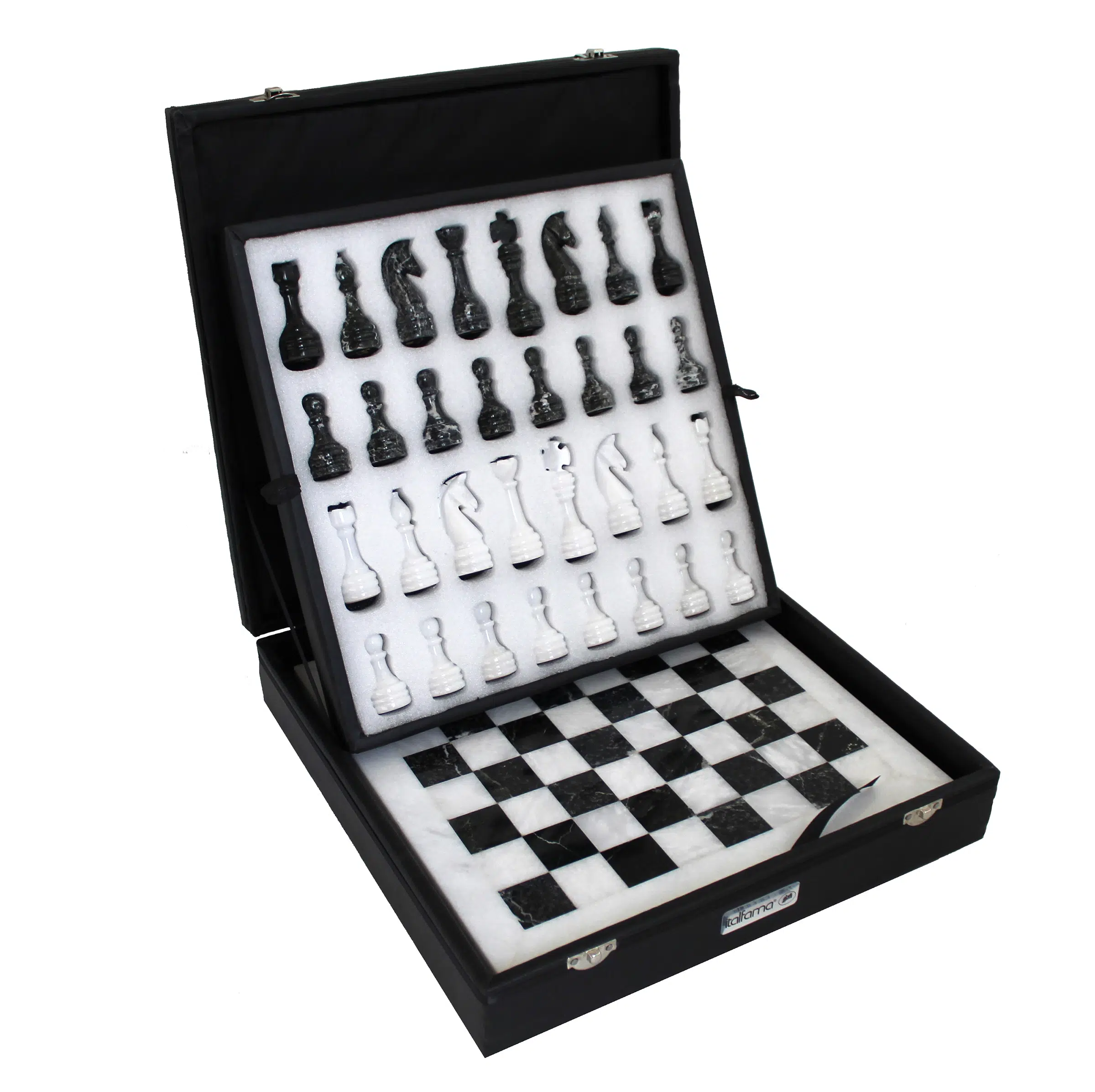 Pequeno Jogo de Xadrez em Mármore Branco e Preto 30 x 30 cm - Image 2