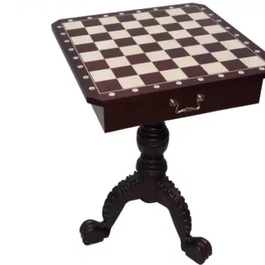 Table d’Echecs Elégante en Acajou et Erable – 75 cm de Hauteur avec Rangement Pratique