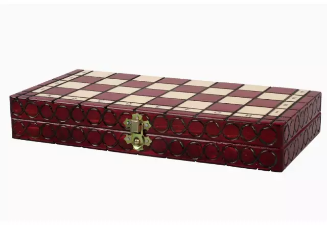 Petit Ensemble de Jeu d’Echecs Rouge et Ivoire Pliable en Bois