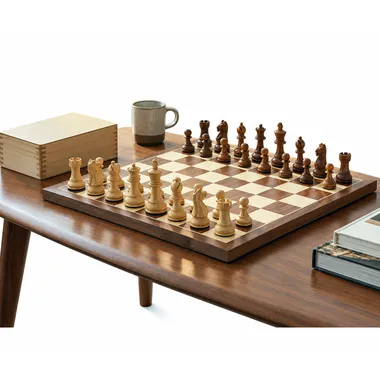 Jogo de xadrez Fierce Knight instalado numa mesa num ambiente acolhedor - Le Palais Des Echecs