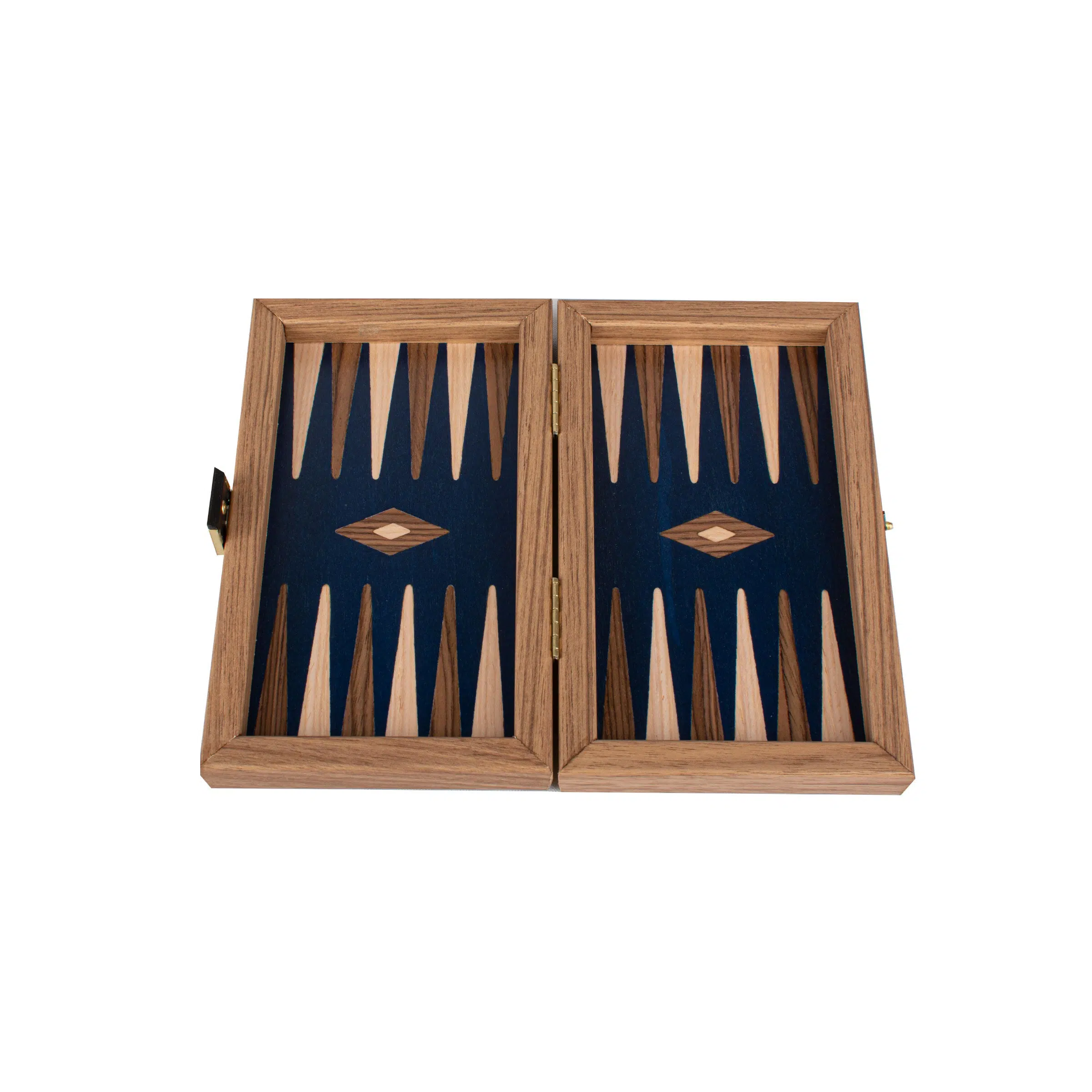 Plateau de backgammon en noyer américain ouvert, affichant les positions de jeu