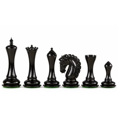 Detalhes elegantes das peças de Xadrez Empire Ébano 4,25" inteiramente pretas - Le Palais Des Echecs